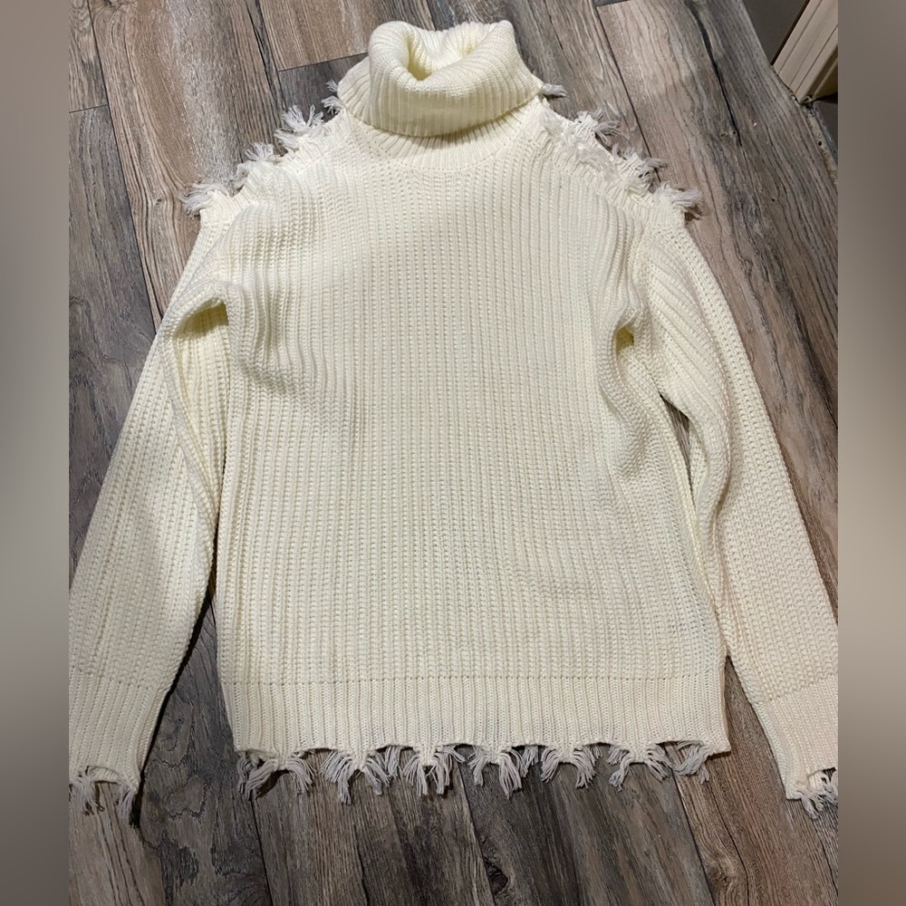 Cold shoulder turtleneck sweater